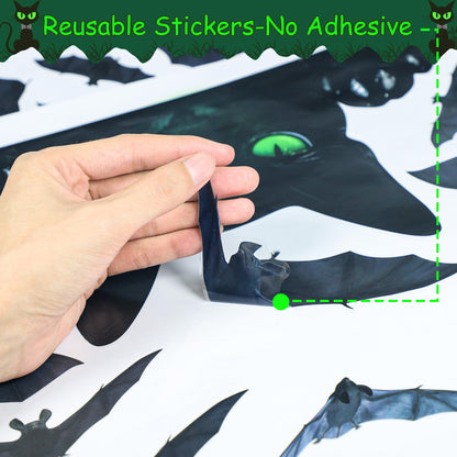 Halloween Decorations Window Clings,4 Sheet Large Black Cats Halloween Window Stickers,Bats Silhouette Window Decals for Indoor School Home Office Party Decor