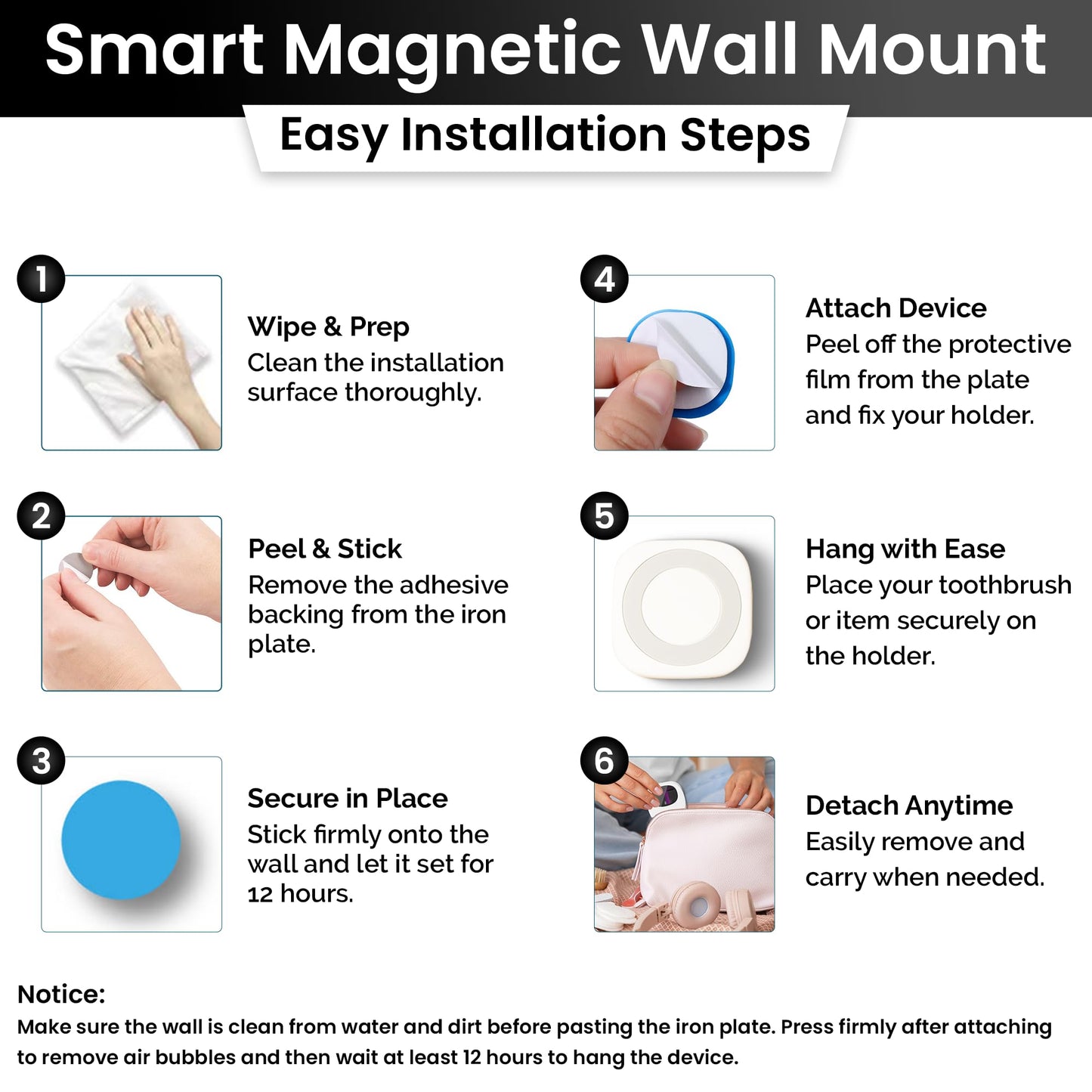 Portable UV Toothbrush Sanitizer Holder & Cleaner with UV Light & Magnetic Mounting - Rechargeable Toothbrush Sanitizer for Travel Cover, Wall Mounted UV Tooth Brush Sanitizer Holder Fits Most Brushes