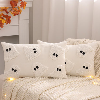 Tosleo Halloween Throw Pillow Covers 12x20 inch Set of 2 Halloween White Ghosts Embroidered Pillow Cases Thanksgiving Home Party Fall Decor Pillowcases Lumbar Cushion Covers for Spooky Season