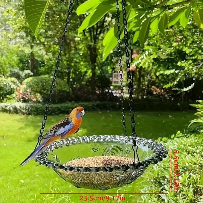 Hanging Blue Bird Bath & Feeder - Outdoor Bowl with Tray for Garden, Patio & Backyard Decor - Gift for Bird Lovers