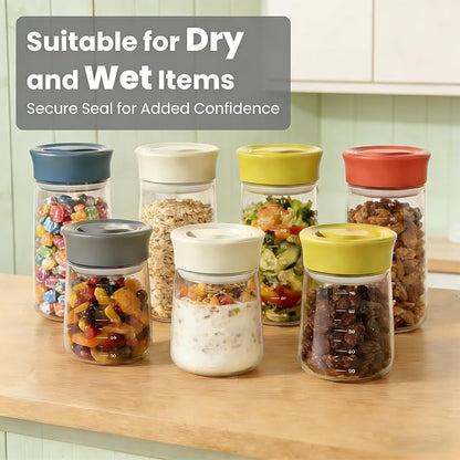 LAKUMIQI Overnight Oats Containers with Lids, 17oz Glass Jars with Airtight Lids, One-Hand 90° Twist-Off Wide Mouth Food Storage for Coffee Bean, Chia Pudding, Meal Prep, Pantry, Yellow