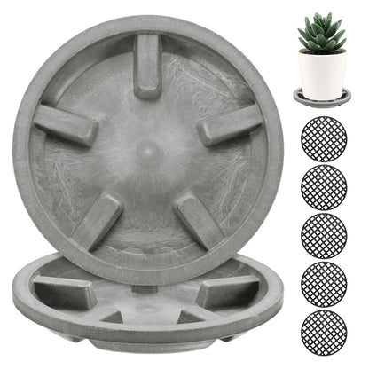 M METERXITY 2-Pack Plant Saucer, 3.74 Inch/9.5 cm Plastic Plant Trays Thicker for Pots/Indoor/Outdoor/Water Drainage and Protection, Flowerpot Drip Tray [Gray Veins]