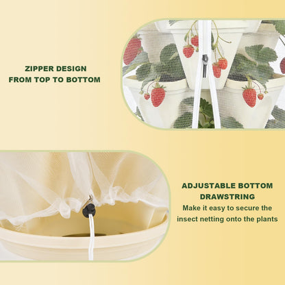 3Pack 41" x 20" Vertical Strawberry Pot Netting, Plant Pot Insect Netting with Zipper & Drawstring, Bird Barrier Planter Pot Garden Net Round Cover for 5-Tier Stackable Strawberry Fruit Vegetable