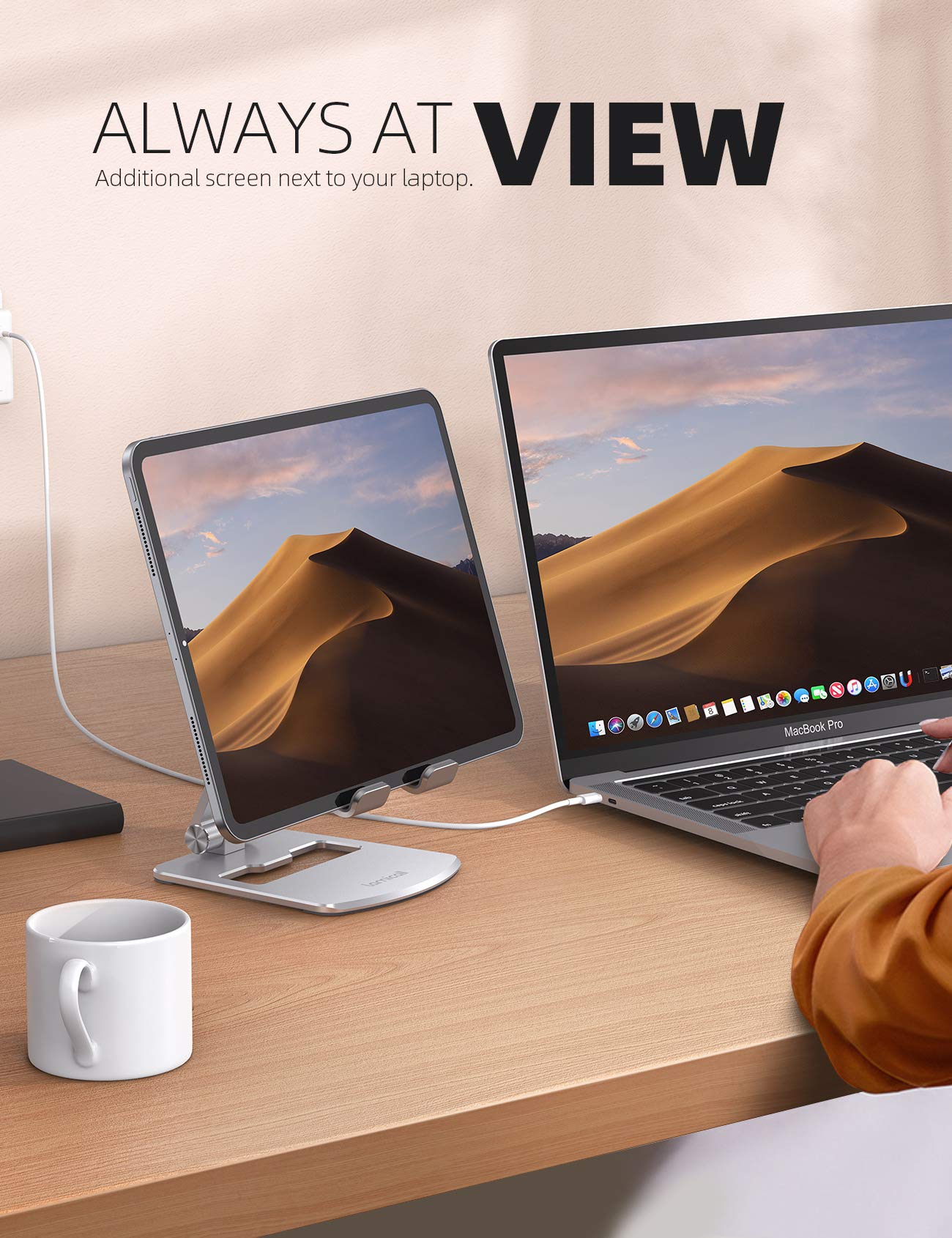 Lamicall Adjustable Tablet Stand Holder - Foldable Phone Dock, 360°Rotating Desktop Tablet Mount Gifts, for 4.7-13" Tablets, iPad Pro 11, 12.9 Air Mini, Tabs, Kindle, iPhone Air 17 Pro Max, Silver