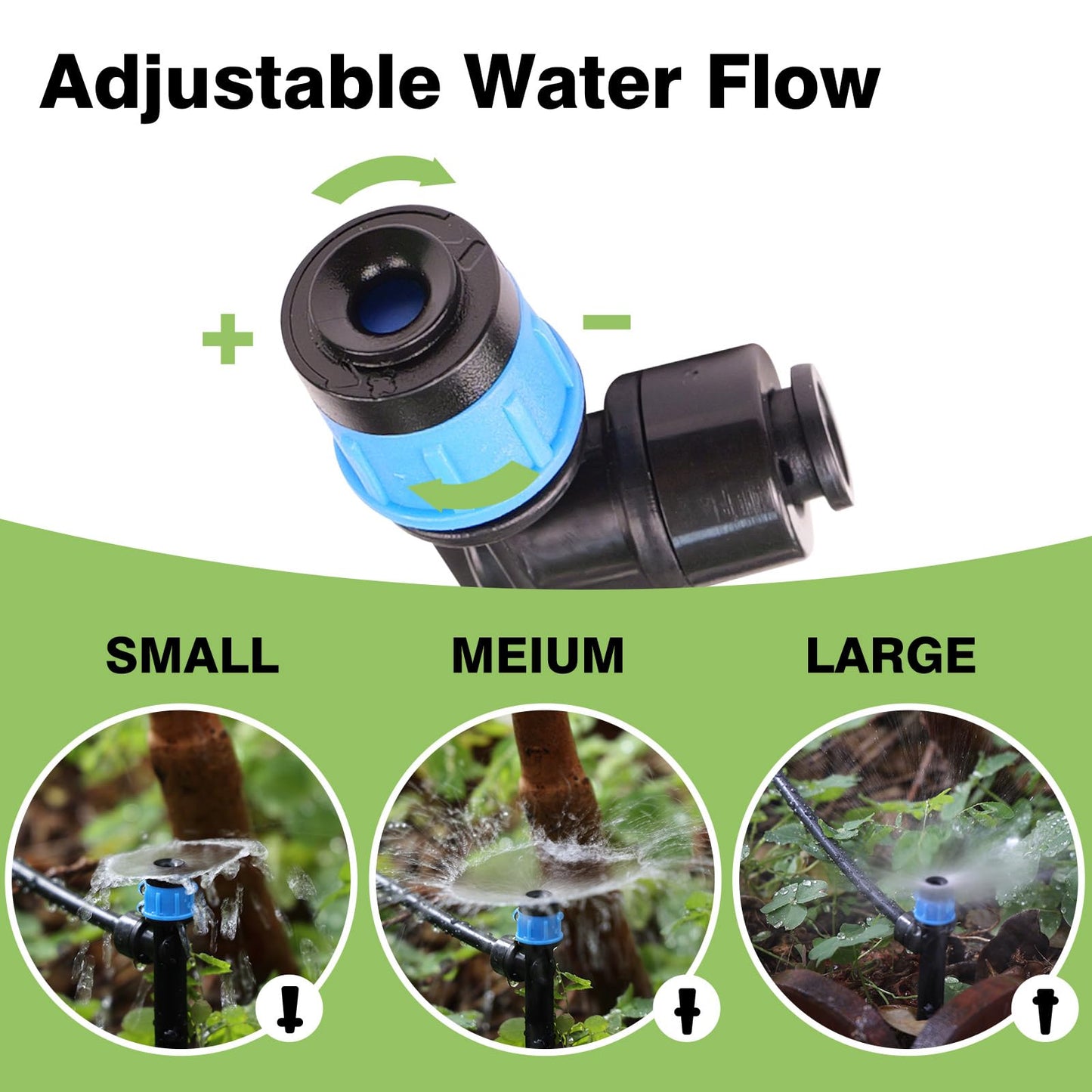 Maotong 32 Pack New Easy-Connect Drip Emitters Sprays for 1/4" Drip Irrigation Tubing (16 Pcs Quick-Connect Emitters Vortex+16 Pcs Quick-Connect Emitters Stream)
