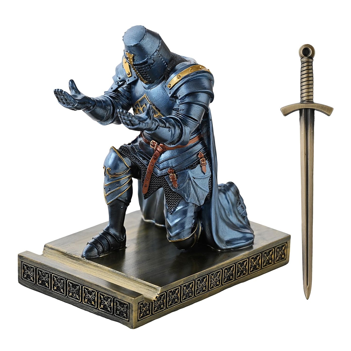 Medieval Templar Vanguard Officer Knight Pen Holder Desk Organizers Blue
