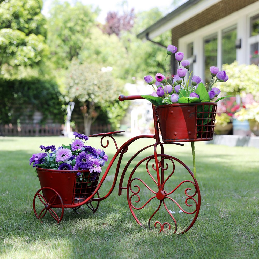 WAROOM Bicycle Plant Stand Flower Pot Holder Display Rack Metal Bike Frame Decorative Indoor Outdoor Garden Yard Planter