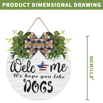 Interchangeable Wooden Seasonal Welcome Wreath, Rustic Round Dogs Front Door Wreaths for Home/Wall/Porch/Farmhouse Decor, for Easter Spring Summer Fall Halloween Christmas All Season Decorations