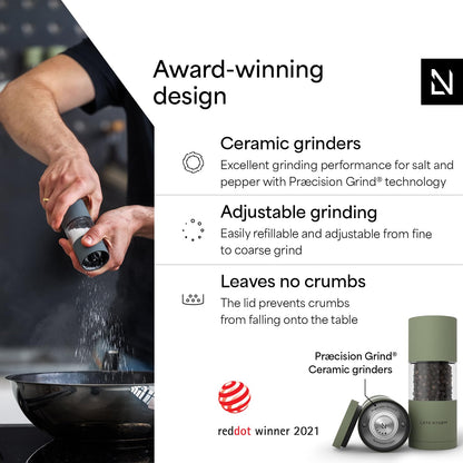 LARS NYSØM Salt and Pepper Grinder Set, Manual Salt and Pepper Mills with Adjustable Ceramic Grinder, Design Spice Shaker Set (Sage Green)
