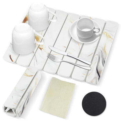 Large Stone Drying Mat for Kitchen Counter, 16"x12" Collapsible Diatomaceous Earth Drying Mat, Instant Absorbent Dish Drying Pad, Stone Drying Rack Space Saver Drying Board for Kitchen Sink, White