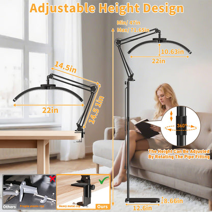 KALVISH 2-in-1 Half Moon Lash Light, 2026 Foldable LED Floor Lamp with Adjustable Brightness & Color, Shadow-Free Lighting for Eyelash Extensions, Nail Art, Tattoo, Skincare, Crafts, Salon & Home