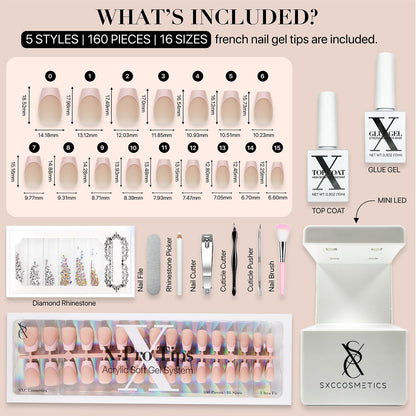 SXC Cosmetics French Tip Press On Nails - Skin Tone Nude and Color Series, Short Coffin X-Pro Tips Starter Kit ST119KIT