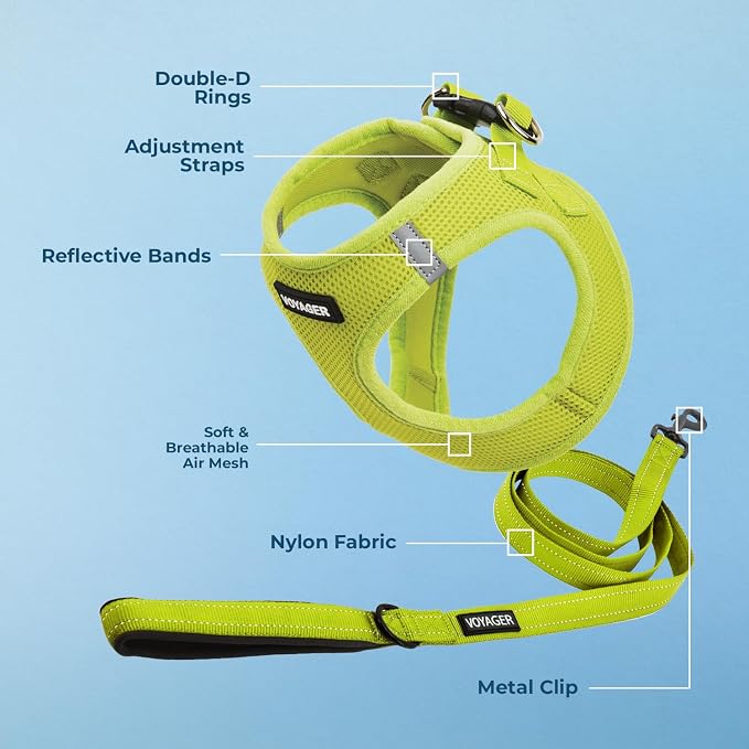 Best Pet Supplies Voyager Step-in Air All Weather Mesh Harness and Reflective Dog 5ft Leash Combo with Neoprene Handle, for Small, Medium and Large Breed Puppies - Lime Green, XX-Small