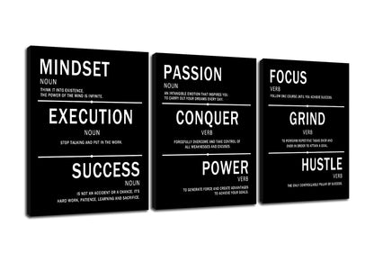 Mindset Execution Success Motivational Canvas Office 3 Piece Print Wall Art Inspirational Posters Modern Inspiring Artwork for Bedroom Classroom Decor Stretched and Framed [36''W x 16''H]