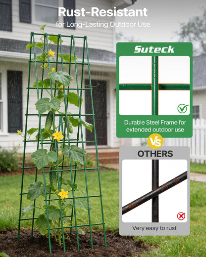 Suteck A-Frame Cucumber Trellis 59.4" 2 Pack - Metal Garden Trellis for Cucumbers, Peas, Beans & Climbing Plants, Foldable Outdoor & Indoor Vegetable Support for Raised Beds, Patios & Backyard