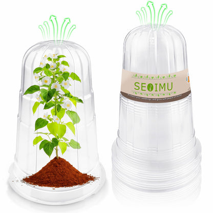 SEOIMU 30 Pcs Upgraded Transparent Garden Cloches for Plants, Reusable Plant Covers, Plant Protectors from Animals for Garden Plants, Plant Covers Freeze Protection, Compatible with Slug Collar