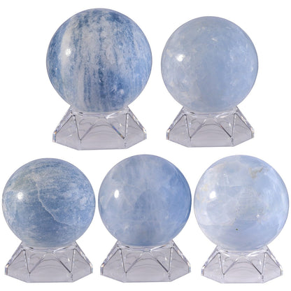 moonsix Natural Blue Celestite Crystal Ball with Acrylic Stand Decoractive Stone Sphere Sulpture for Divination Fengshui Decor, 61-70 mm