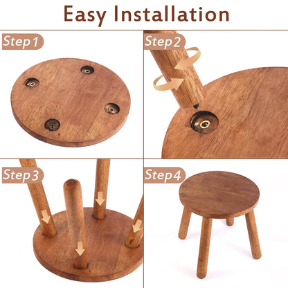 zaowofires Round Solid Wooden Step Stool， Garden Stool，11.8''H,Plant Stool ，Wood Legs Detachable for Plant Stand, Kitchen, Bathroom，Bedroom，Livingroom (Walnut, 11.8inch)