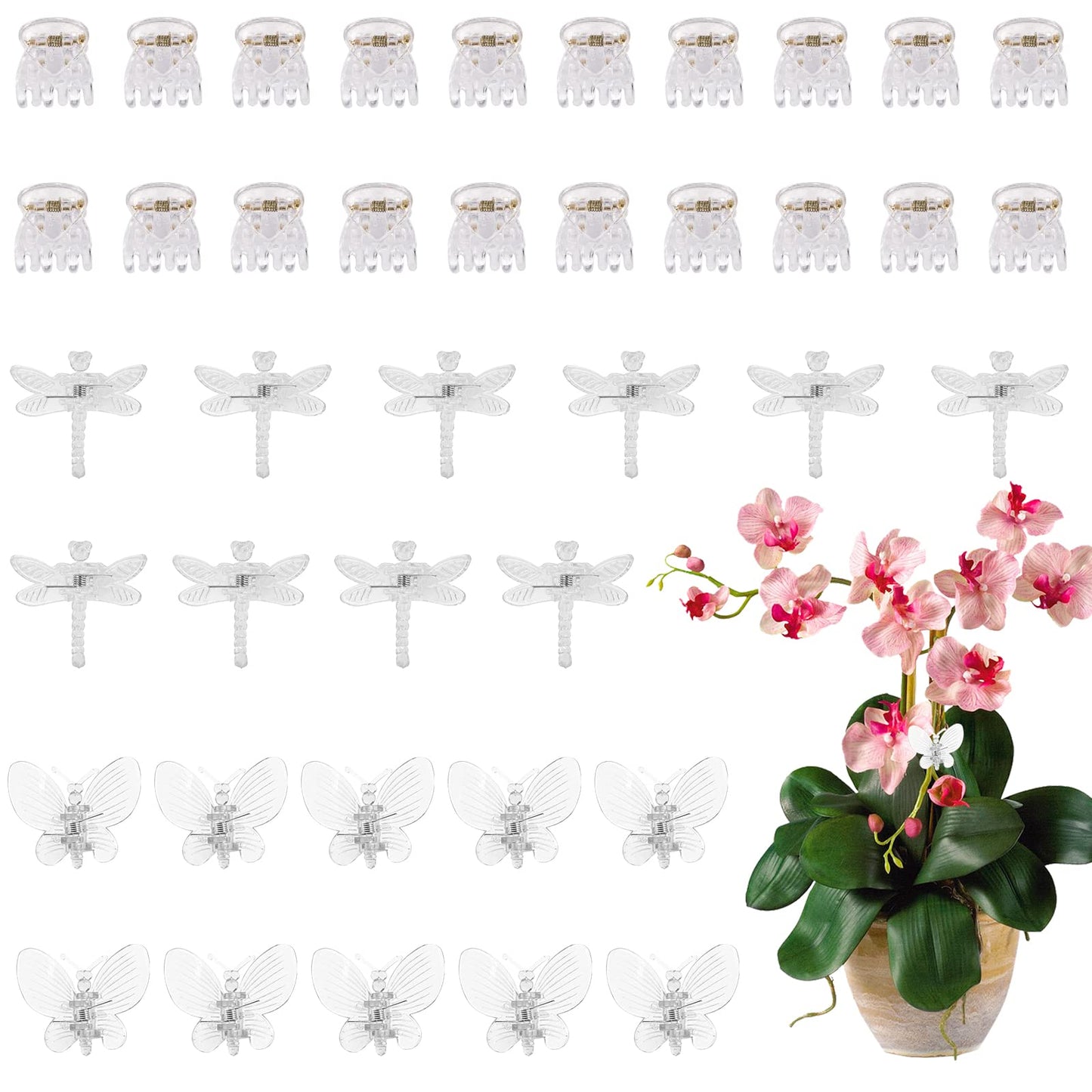 50Pcs Orchid Clips Plastic Dragonfly Butterfly Plant Clips,Portable Garden Plant Support Clip for Supporting Stems Orchid Vines Stalks Climbing Plants Grow Uprigh