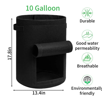 JJGoo 4 Pack Potato Grow Bags 10 Gallon with Flap, Heavy Duty Fabric with Handle and Harvest Window, Non-Woven Planter Pot Plant Garden Bags to Grow Vegetables Tomato, Black