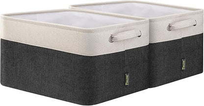 BALEINE 2 Pack Fabric Closet Storage Bins for Shelves, Linen Closet Organizers and Storage, Decorative Baskets for Organizing, Shelf, Clothes, Home, Office (Black, 15"x11"x9.5")