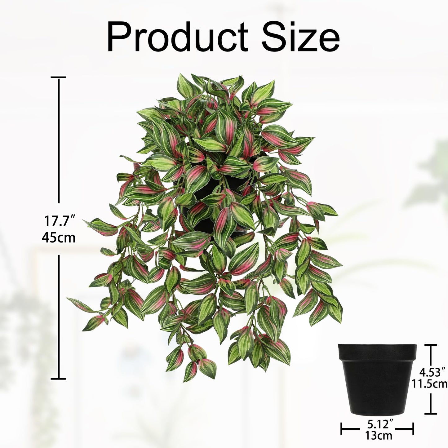Briful Artificial Hanging Plants in Black Pot 17.7" Lifelike Trailing Faux Watermelon Peperomia Silk Plant with Cascading Greenery Fake Hanging Greenery for Indoor & Outdoor Home Garden Décor