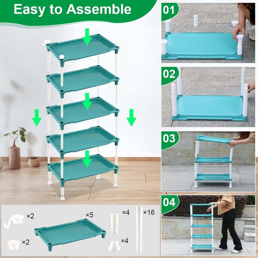 RooTrimmer 5-Tier Seed Starter Tray, Plant Stand Designed for Cell Trays and Small Pots for Gardening Indoor Outdoor Growing (Blue)