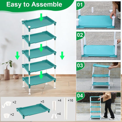 RooTrimmer 5-Tier Seed Starter Tray, Plant Stand Designed for Cell Trays and Small Pots for Gardening Indoor Outdoor Growing (Blue)