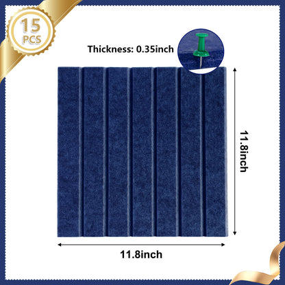15 Pack Felt Bulletin Board, 35" x 59" Large Royal Blue Pinboard with 30 Push Pins, Felt Pin Board, Self-Adhesive Cork Board Tiles for Home, Office Walls, School Classroom Message Photos Display