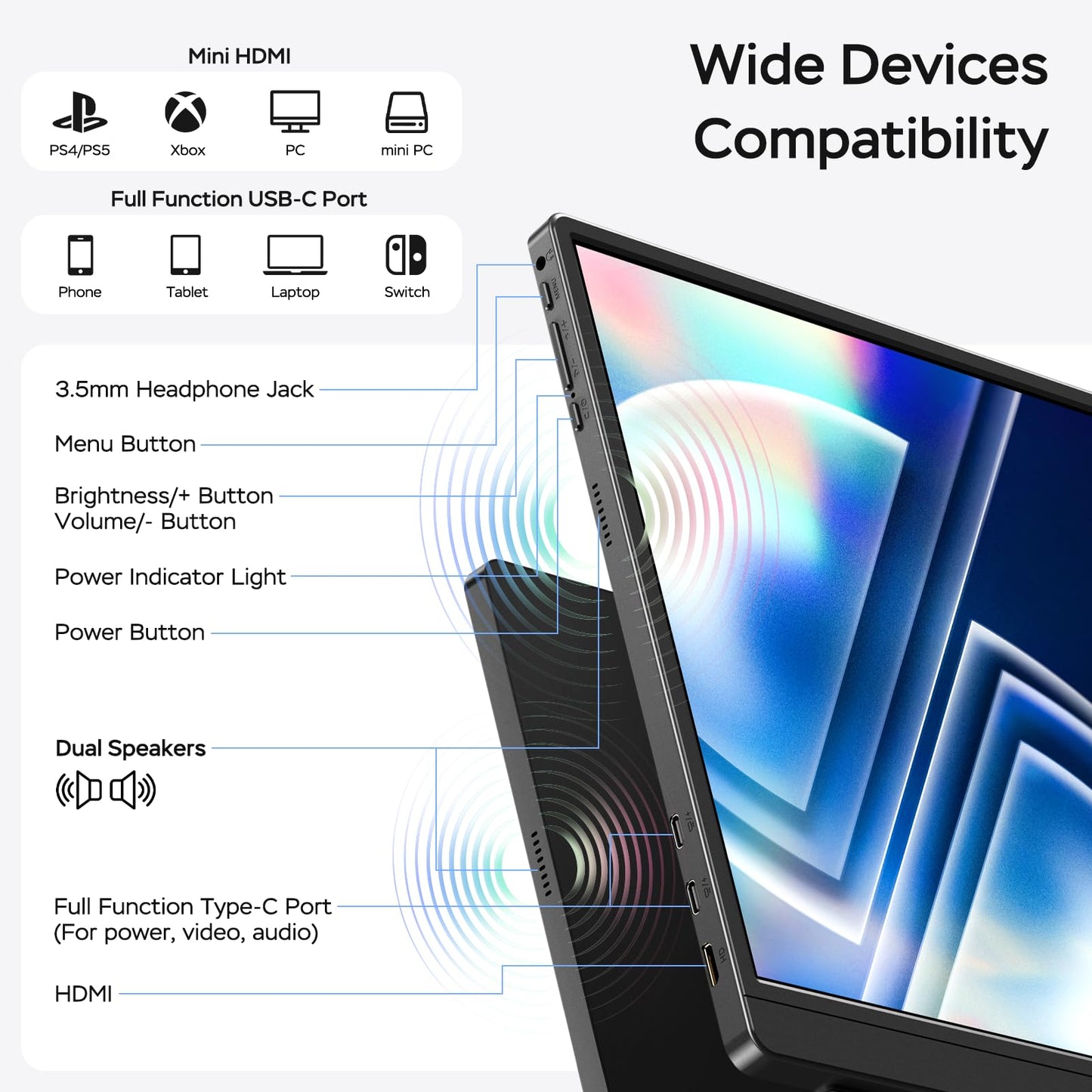 MNN 17.3" 2.5K Portable Monitor 165Hz 2560x1440 QHD, 100% sRGB IPS Gaming Monitor, USB-C & HDMI External Display with Kickstand, Slim Semi-Metal Travel Monitor for Laptop, Phone, PS5, Xbox