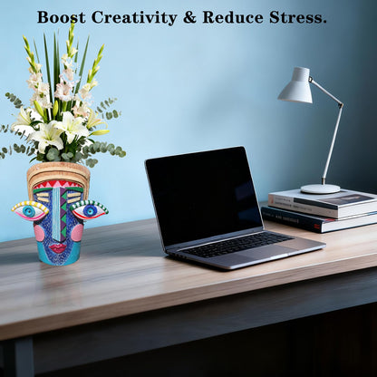 Bsearty Big Eye Face Planter, Tall Cartoon Abstract Resin Flower Pot, Colorful Funky Vase for Succulents (Blue, Large)
