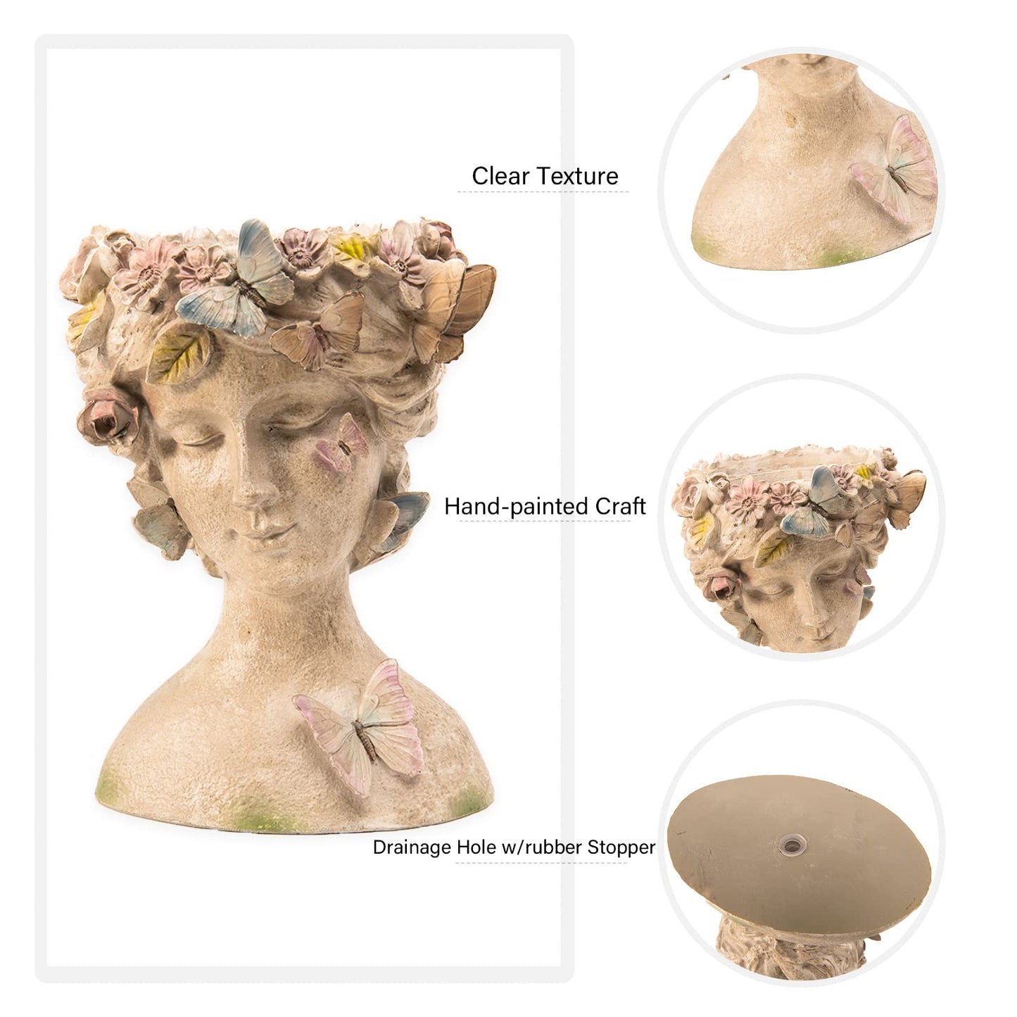 LC LCdecohome Face Flower Pot Head-Planters Succulent - 10 Inch Garden Resin Face Planter with Drainage Hole for Indoor and Outdoor Plant 7.75 * 6.75 * 10 Inch