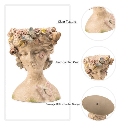 LC LCdecohome Face Flower Pot Head-Planters Succulent - 10 Inch Garden Resin Face Planter with Drainage Hole for Indoor and Outdoor Plant 7.75 * 6.75 * 10 Inch