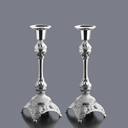 Alisveristime 2-Piece Candle Holder Set - Medium Size Decorative Zamac Candlesticks for Elegant Home Decor (Gold & Silver) (Silver)