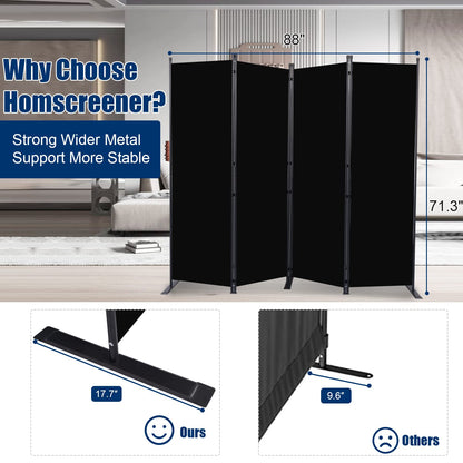 Room Divider 6FT Portable Room Dividers and Folding Privacy Screens, Fabric Divider for Room Separation, Partition Room Dividers Freestanding Wall Divider Screen Studio (Black, 4 Panel-88'')