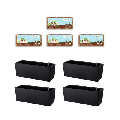 LaLaGreen Bundle- 4 Pack, 500g Coconut Coir Chips + 4 Pack,20 Inch Self Watering Plastic Planter with Bracket Hanging Window Box Flower Pot Outdoor Planting Soil Organic Compressed Seedling Fiber Husk