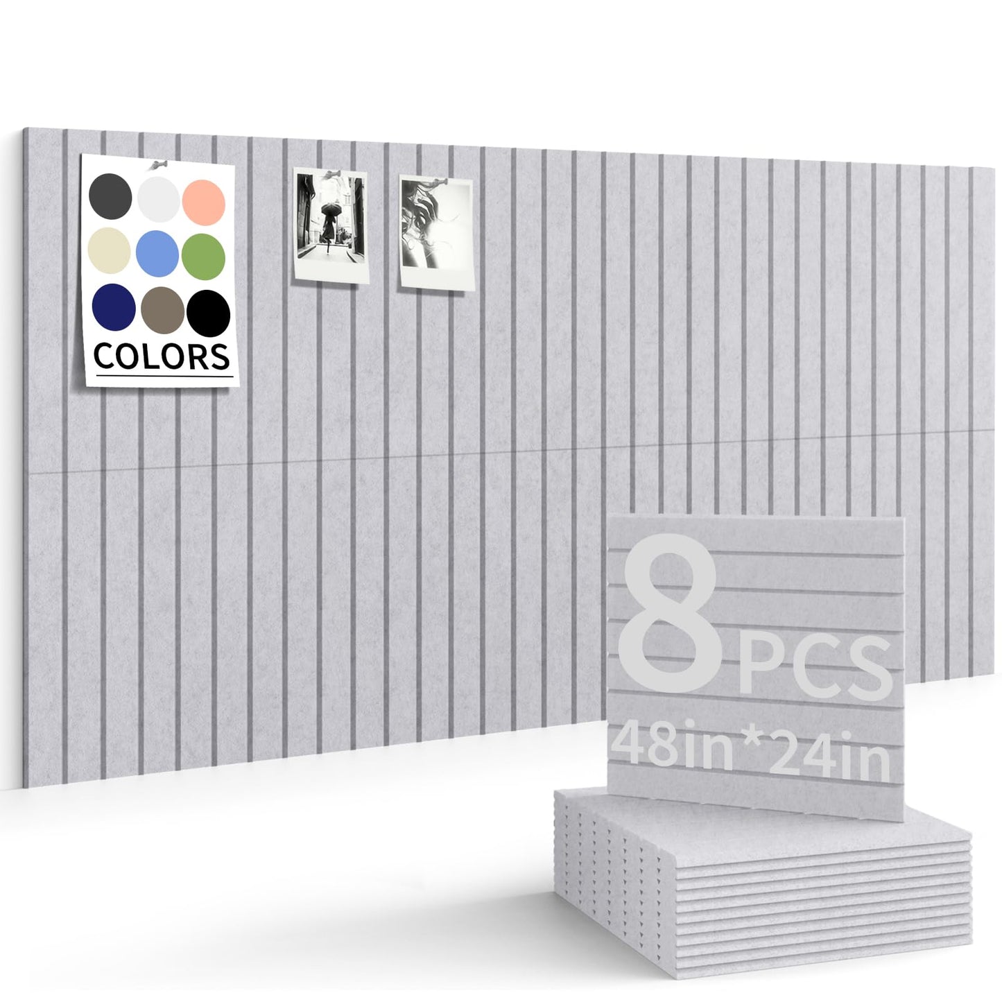 Large Bulletin Board 48"x 24" Cork Boards for Walls, 8 Pack Felt Wall Panels Photo Board, Cork Board for Office Home Pin Board