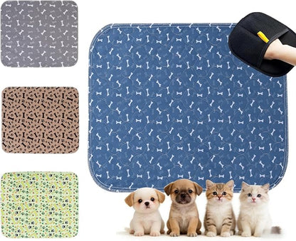 Puppy Pads with Pheromones, Washable Pee Pads for Dogs Potty Training, Reusable Dog Mat with Pet Hair Removal Gloves for Playpen, Crate, Whelping Box (Blue,L)