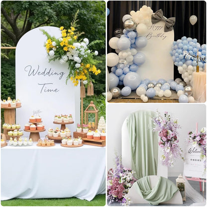 7.2FT Arch Backdrop Cover, Wedding Arch Cover Spandex Fitted Stretchy Background Stand, 2-Sided White Backdrop for Birthday Party Decorations Ceremony Baby Shower Banquet Christmas