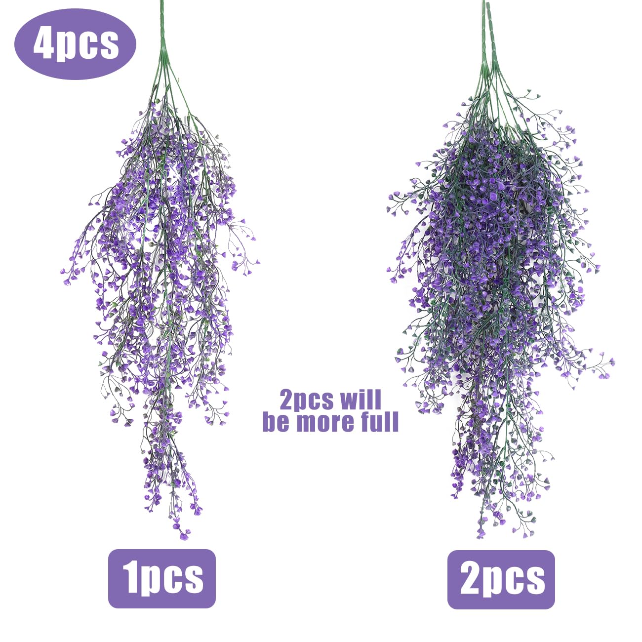 RECUTMS Artificial Hanging Plant 4 Pack Fake Fern with LED Lights Ivy Vines 2.5ft Faux Hanging Greenery Vine for Home Garden Wall Office Wedding Party Decoration (Purple)