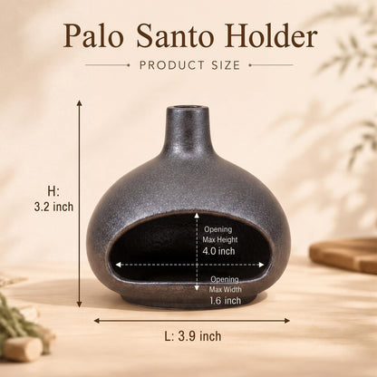 TimberAura Palo Santo Holder, Mini Ceramic Chiminea Incense Burner for Sage, Cones and Sticks, Small Zen Decor Tabletop Ash Catcher for Yoga and Meditation Room (Black)