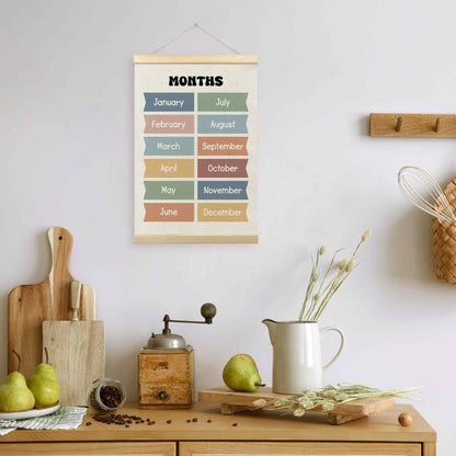 TLESKE Boho Classroom Months of the Year Poster Hanger Frame, Homeschool Hanging Wall Art Decor for Toddler Kids Room Nursery Playroom, Preschool Prek Learning Educational Poster Print Banner, 16x24