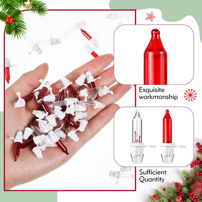 Mudder Christmas Tree Light Bulbs 200 Count Mini Incandescent 2.5V White Base with Red White Bulbs