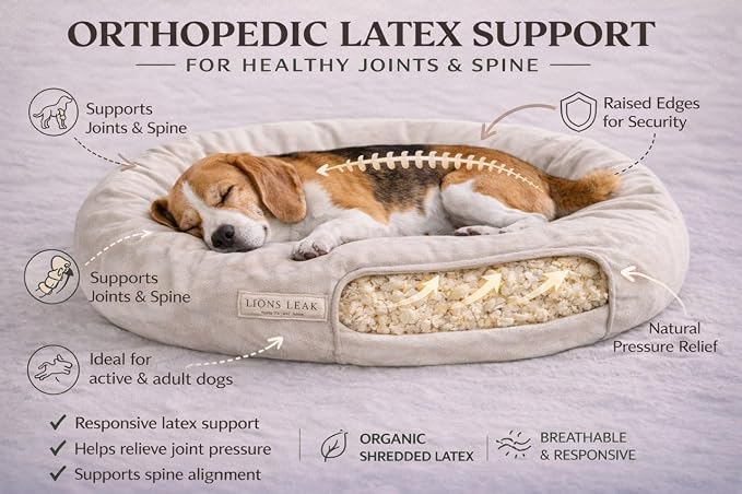 Round Dog Bed – Natural Canvas, Removable Washable Cover, Raw Cotton or Latex Fill, Hypoallergenic Non-Toxic, Made in USA (Natural, Medium, Soft Comfort – Organic Latex)