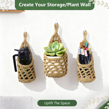 HOREAKHJ Macrame Wall Plant Hanger, Hanging Planter Basket Holder, Wall Planters for Indoor Plants, for Up to 4 Inch Pot (Brown, 4-Inch)