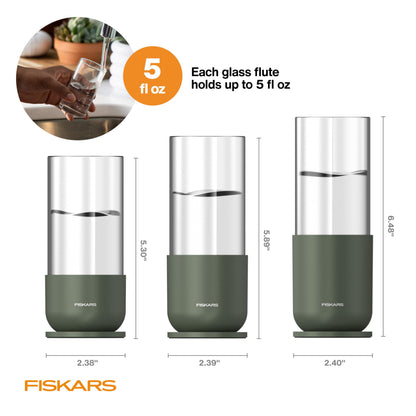 Fiskars Plant Propagation Set, Glass Vases with Metal Stands for Rooting Cuttings, Hydroponic System for Growing Plants in Water & Decorative Display for Indoor Garden Decor, 3 Pack, Clear