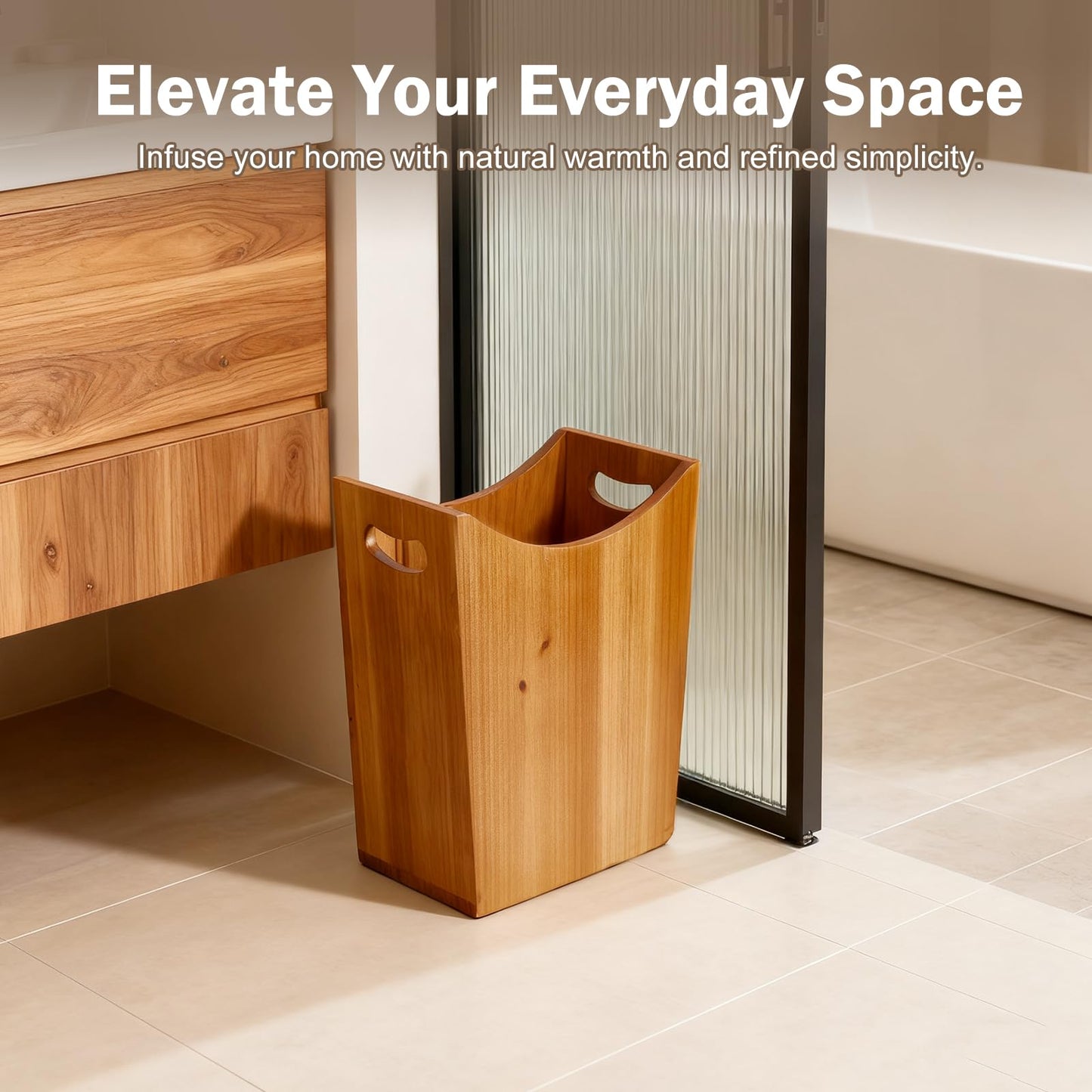 Tenavo 2 Gallons Wooden Bin Wastebasket, Small Trash Can, Decorative Bathroom Trash Can, Waste Basket for Bedroom, Office Garbage Can, Wood Bathroom Accessories
