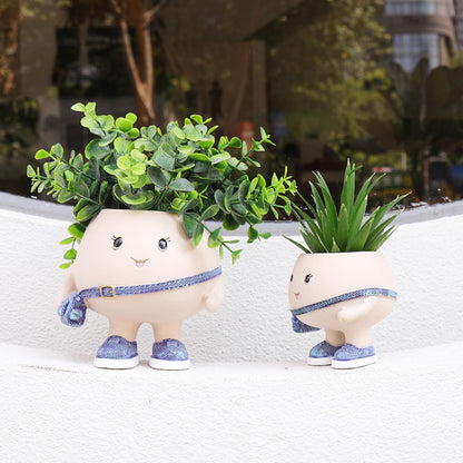 UMESONG Smily Face Planter Pot with Cute Bag Resin Head Planters for String of Pearls Plant Live Unique Succulent Pots with Drainage Hole for Indoor Outdoor Plants Gift IdeaI for Mother Day