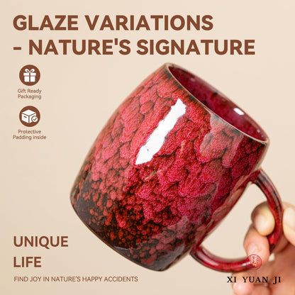 Rustic Red Ceramic Coffee Mug 14oz - Handcrafted Artisan Mug with Comfortable Handle, Unique Design for Coffee Lovers, Dishwasher Safe