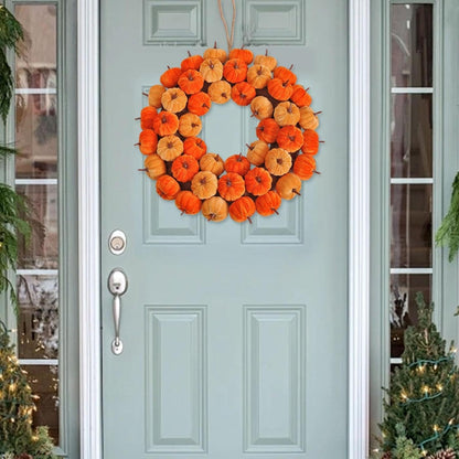 Thanksgiving Pumpkin Wreath Artificial Fall Harvest Wreath Autumn Hanging Garland for Thanksgiving Festival Holiday Window Party Decor